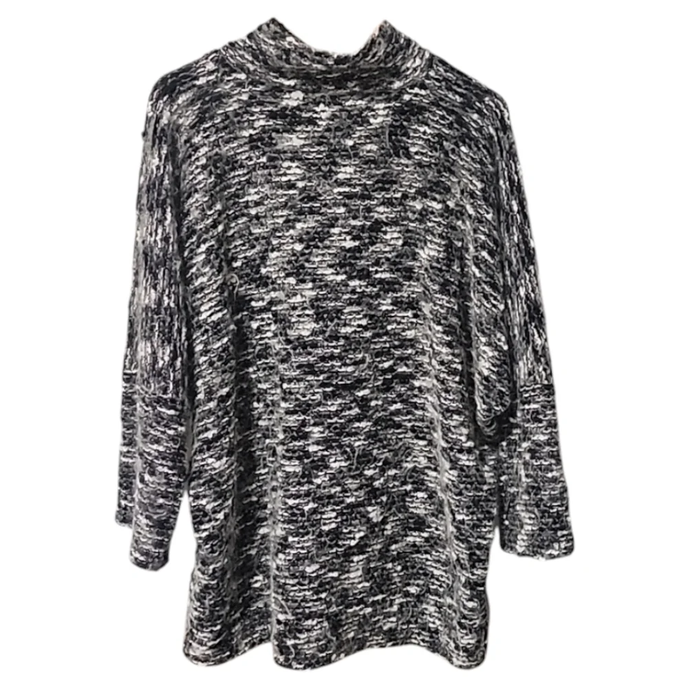 NATORI VINTAGE Fuzzy Wool Sweater 1X Mock Neck Black White Nylon Tunic Length - Picture 6 of 15